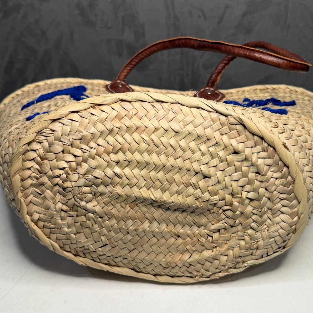 Poolside Tote Straw Bag Womens Leather Long Handle Amore in Amalfi Embroidered - Picture 4 of 7